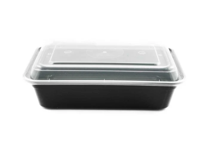 Pack of 150 rectangular meal prep containers with clear lids and 24oz capacity