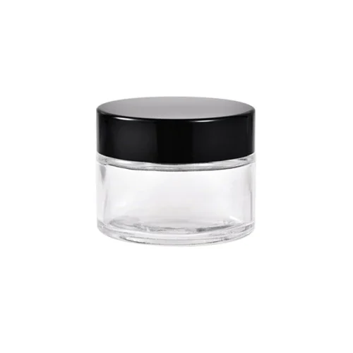 Round transparent glass jar 30ml with black plastic lid