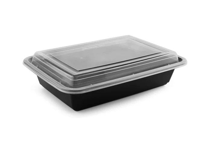 Microwave safe rectangular container with clear plastic lids