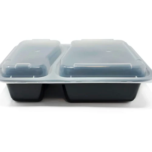 33oz black food container with clear lid and 2 compartments
