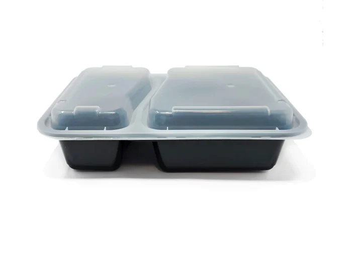 33oz black food container with clear lid and 2 compartments