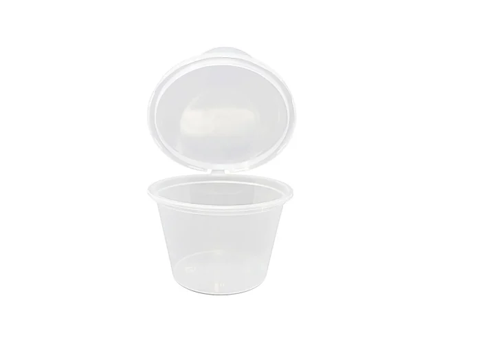 4oz portion cups with hinged lids, ideal for restaurants and food services