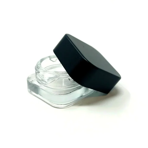 5ML cube glass container with black lid half open