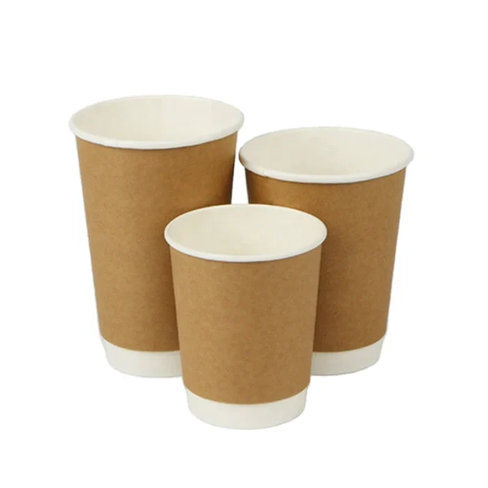 Sustainable 8oz Kraft cups double wall with rolled rim for rigidity