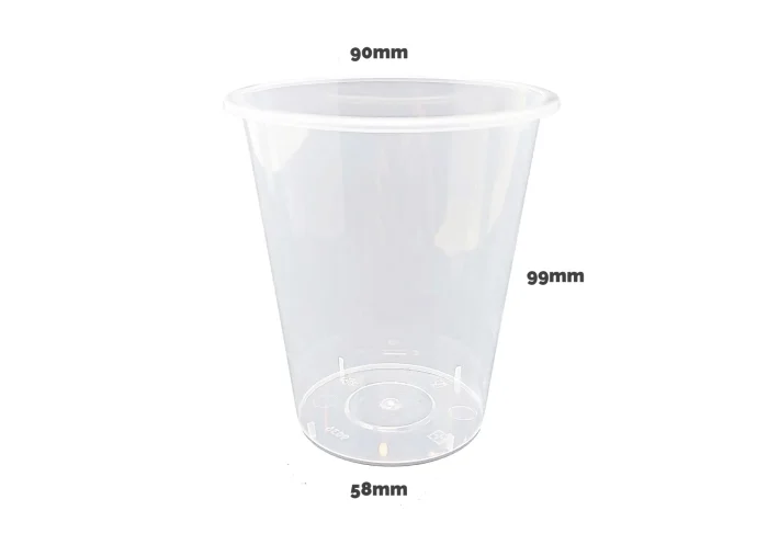 Clear 90mm diameter milk tea cups, holding 360ml, stand at 99mm tall