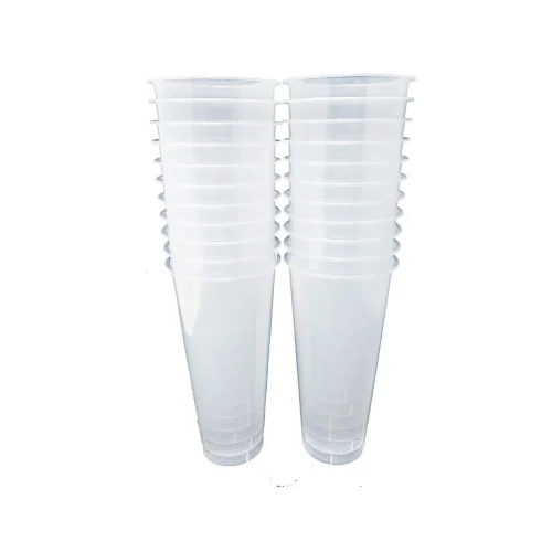 Clear 90mm cups, holding 700ml, perfect for showcasing refreshing beverages
