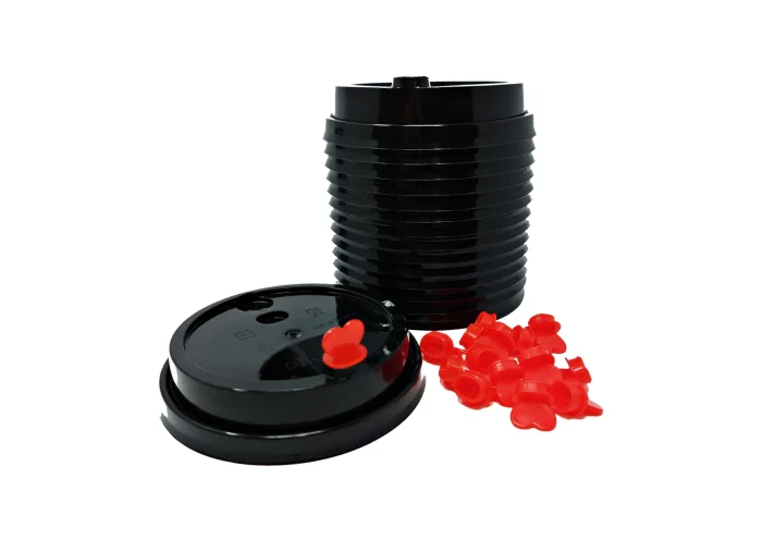 Black PET plastic lids with Stoppers for clear cups