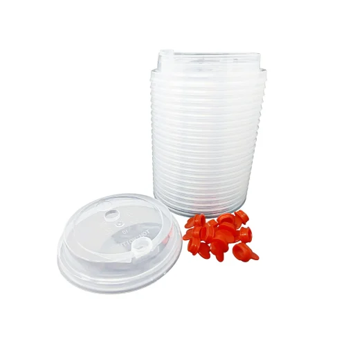 Bulk pack of 1000 plastic lids with red stoppers