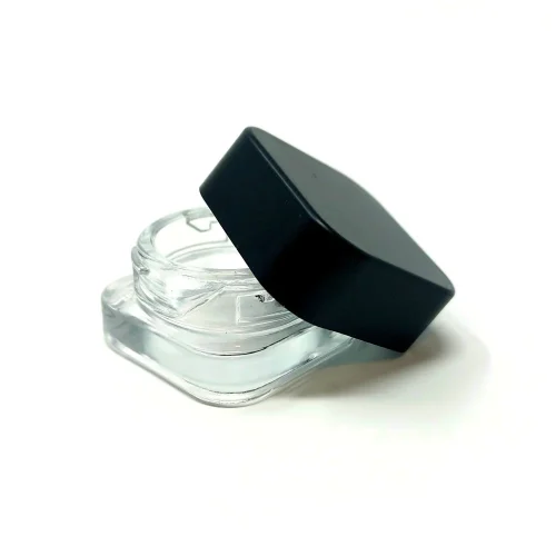 Cube open glass jar with black lid for packaging