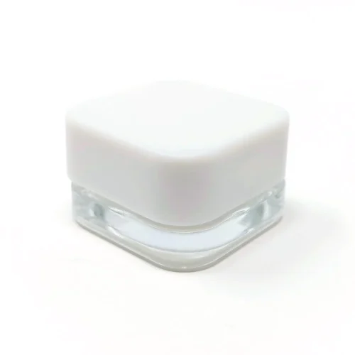 Clear 9ml cube glass jar with white lid
