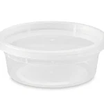 Clear 8oz Deli Container with Clear Lid. Perfect for portioning and displaying food, this container is durable and ideal for take-out, offering both visibility and secure closure.
