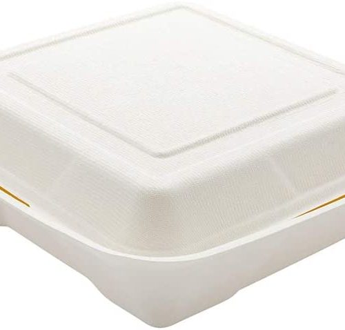 This compostable hinged container is perfect for sustainable food service. With its durable design and secure closure, it's ideal for eco-friendly take-out and catering, offering reliable and green packaging.