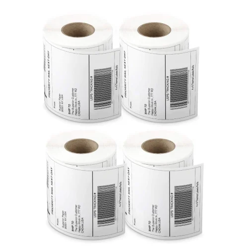 Pack of four label rolls with printed information