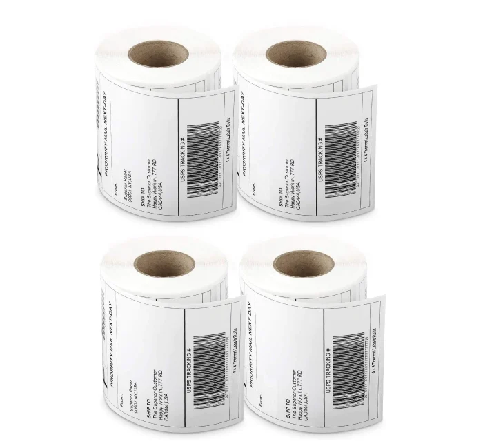 Pack of four label rolls with printed information