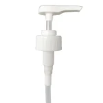 White hand pump dispenser with a sleek, modern design. Ideal for dispensing liquids such as soap or lotion, with a smooth pumping mechanism for easy use.