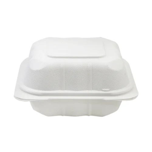 Recyclable plastic container with hinged lid 6x6x3
