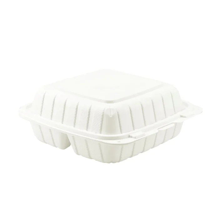 Square hinged container 7x7x3 with three compartments for organizing food
