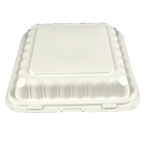 Disposable plastic hinged container 8x8x3