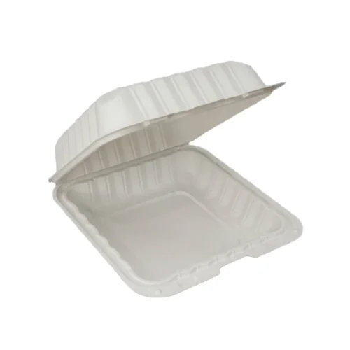 Open plastic container with a hinged lid 9x9x3