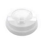 White 80mm hot cup lids designed to fit snugly on hot beverage cups, helping to prevent spills and keep drinks hot.