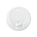 White 80mm hot cup lids designed to fit snugly on hot beverage cups, helping to prevent spills and keep drinks hot.