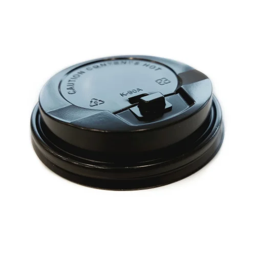 Black 90mm cup lids with tab for 10-16oz cups