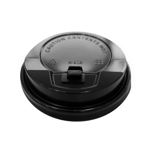 Convenient black hot cup lids, 90mm with tab, perfect for sealing your beverages on the go