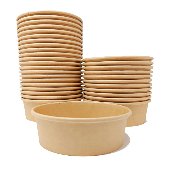 Kraft paper bowls with a 500ml capacity, ideal for food takeout needs