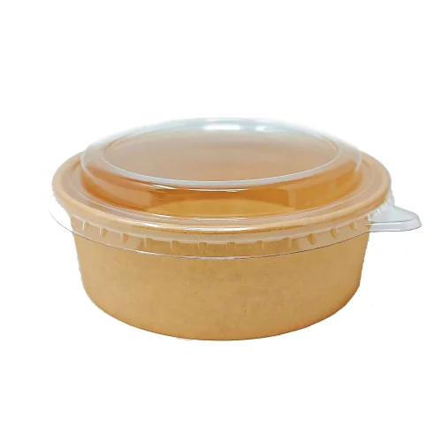 Brown paper bowls, 500ml capacity, designed to be leak-free and microwaveable safe