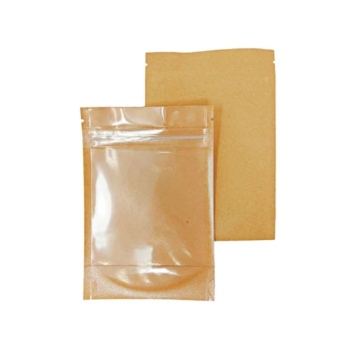 Kraft stand up pouches with window and zip