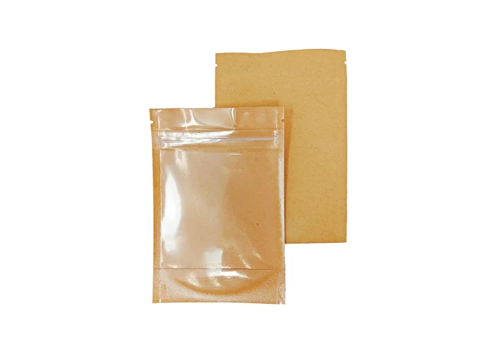 Brown clear sided stand up pouches with zip