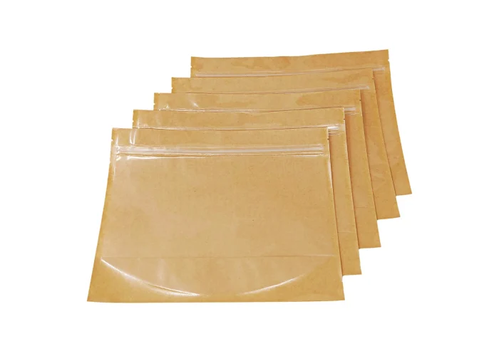 Kraft paper stand up zipper pouch with one side clear