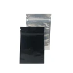 Matte black Mylar bag with window, 28g capacity. Stylish and durable packaging for various products.