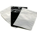 Matte black Mylar bag with window, 28g capacity. Stylish and durable packaging for various products.