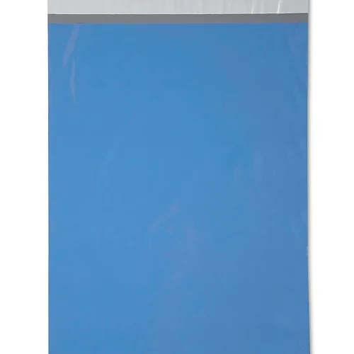 Blue poly mailer bag with self sealing design