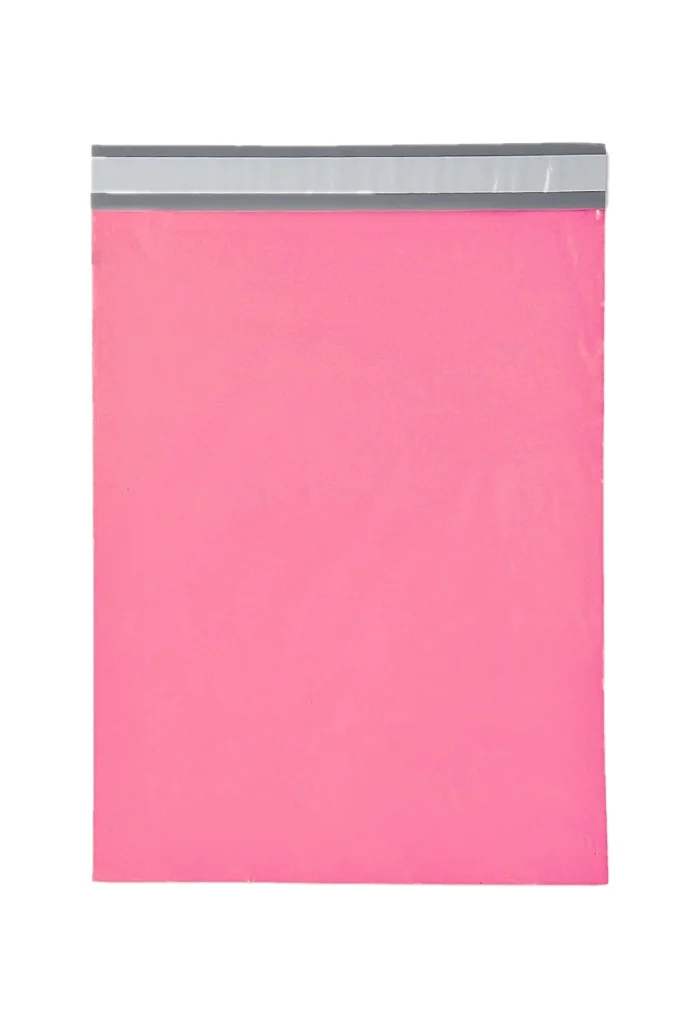 Pink poly mailer envelope with a convenient self-sealing design