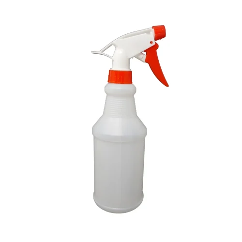Red nozzle spray bottle for janitorial needs