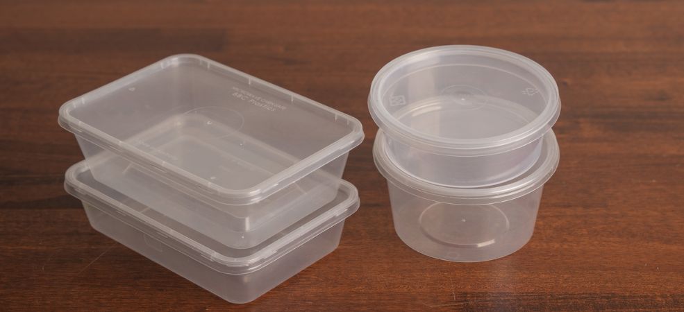 Plastic takeout containers are transparent and thus ideal for displaying foodstuffs such as freshly baked items.  