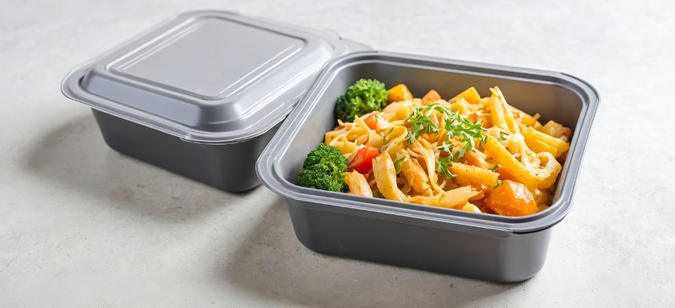 Plastic meal prep containers with lids prevent leaks but don’t slow down your kitchen staff.