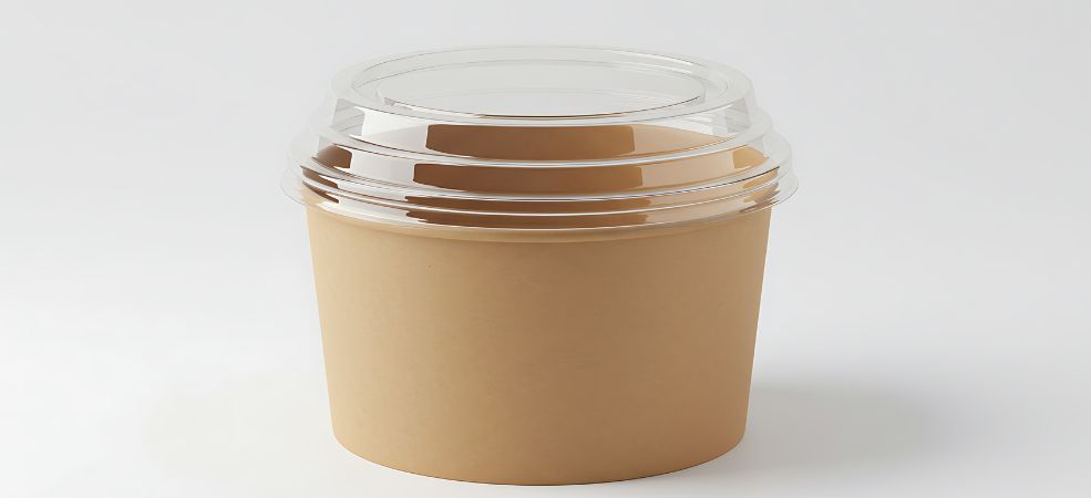 a leak-proof paper food container or plastic bowls with tight-fitting lids. Paper bowls insulate heat well, and many plastic options are both microwave- and freezer-safe.